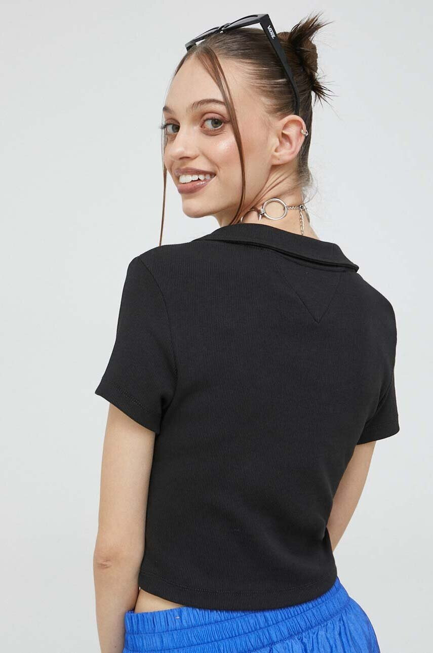 Tommy Jeans Тениска с яка в черно - Pepit.bg