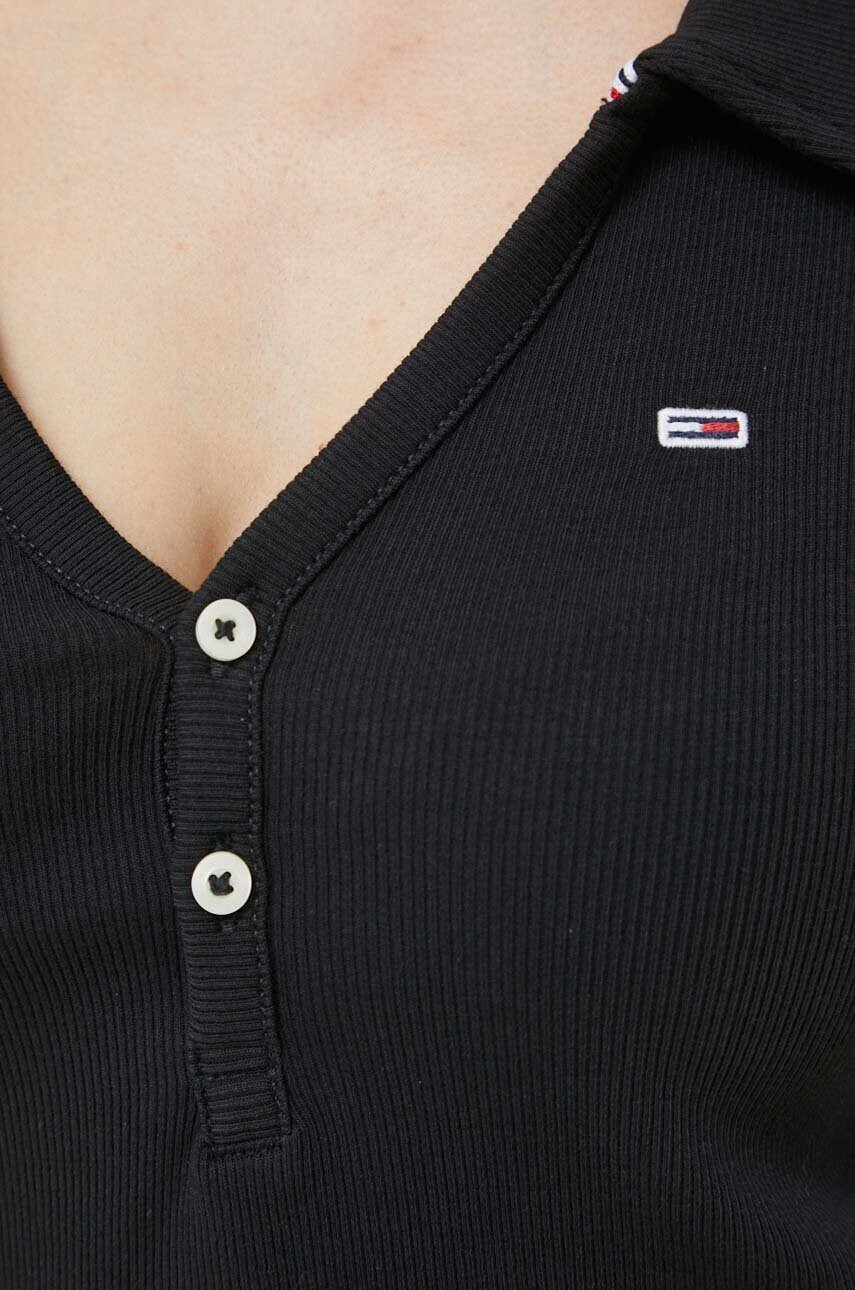 Tommy Jeans Тениска с яка в черно - Pepit.bg
