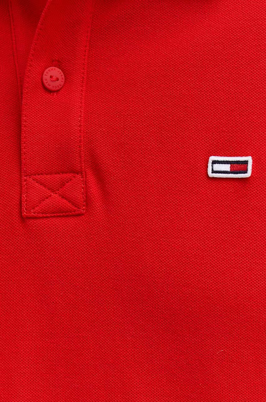 Tommy Jeans Тениска с яка в червено с апликация - Pepit.bg
