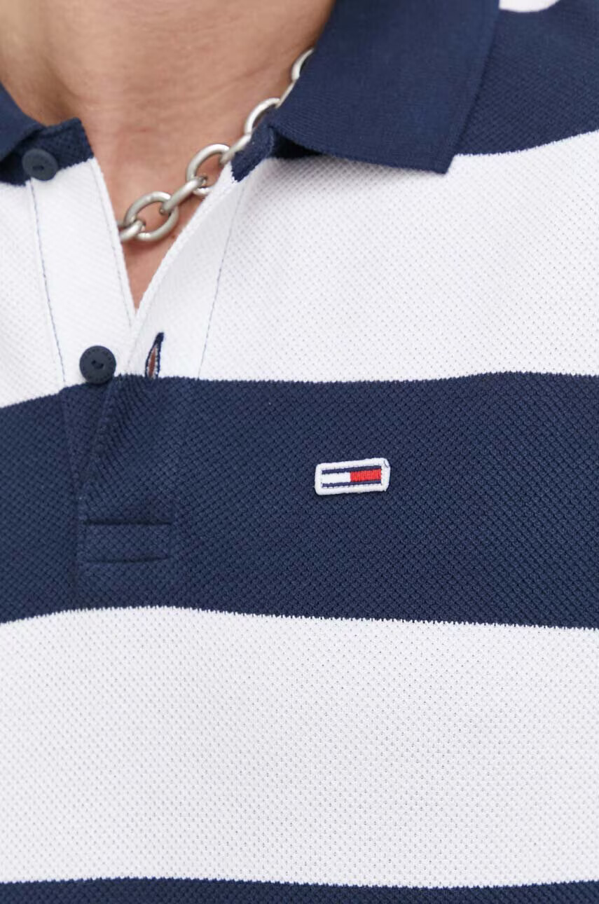 Tommy Jeans Тениска с яка в тъмносиньо с десен - Pepit.bg