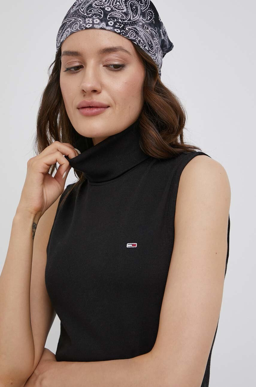 Tommy Jeans Топ дамски в черно с поло - Pepit.bg
