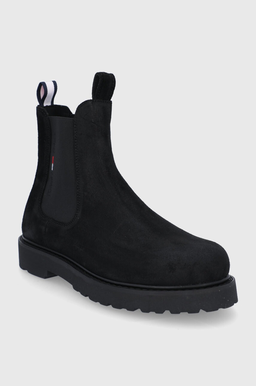 Tommy Jeans Велурени боти челси мъжки в черно - Pepit.bg