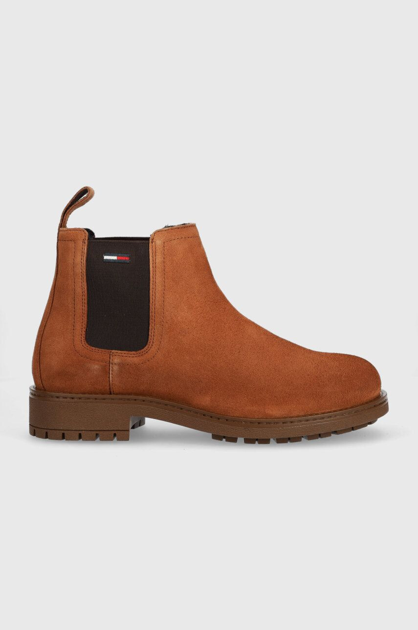 Tommy Jeans Велурени боти челси Classic Chelsea Boot в кафяво - Pepit.bg