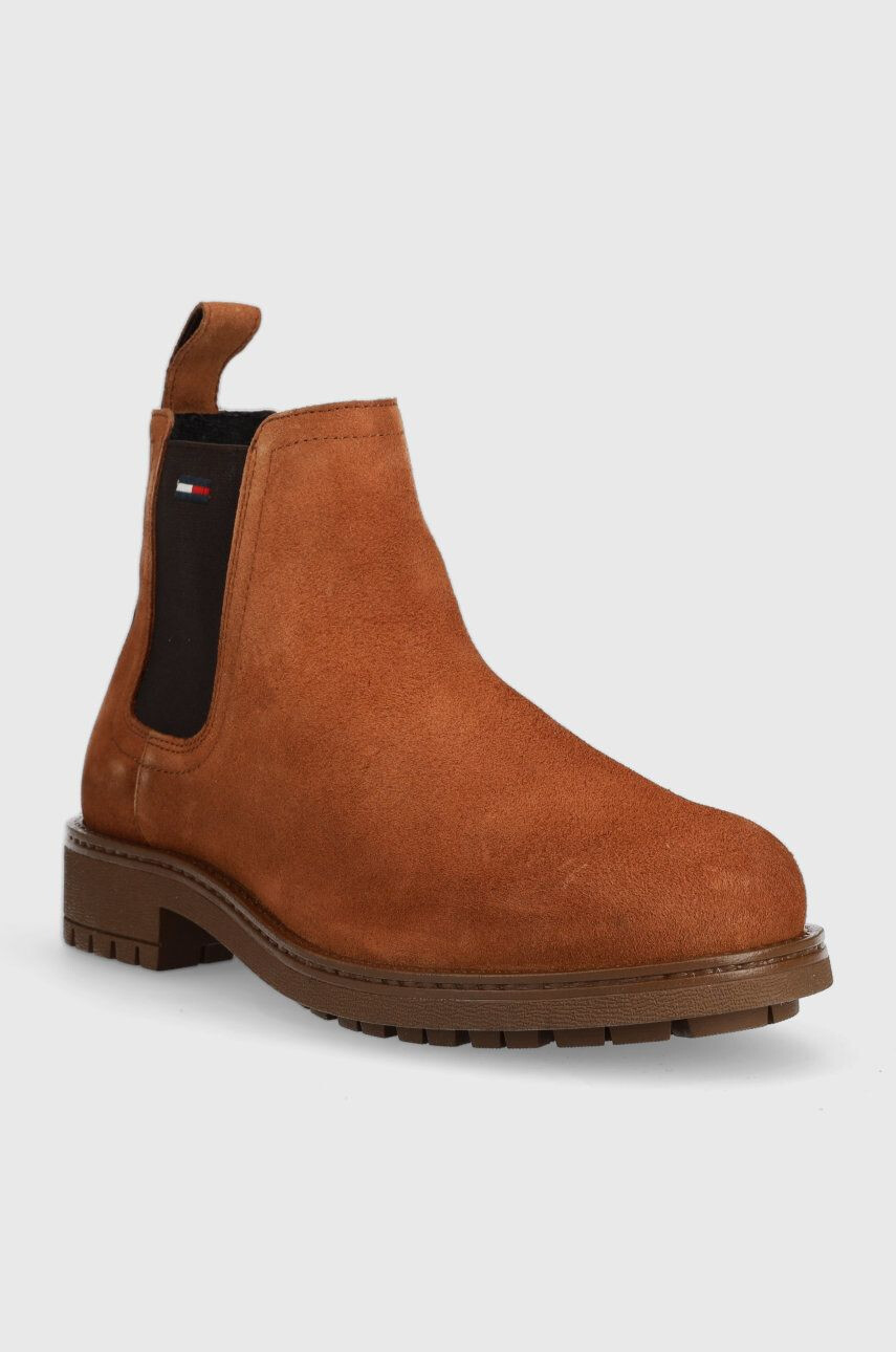 Tommy Jeans Велурени боти челси Classic Chelsea Boot в кафяво - Pepit.bg