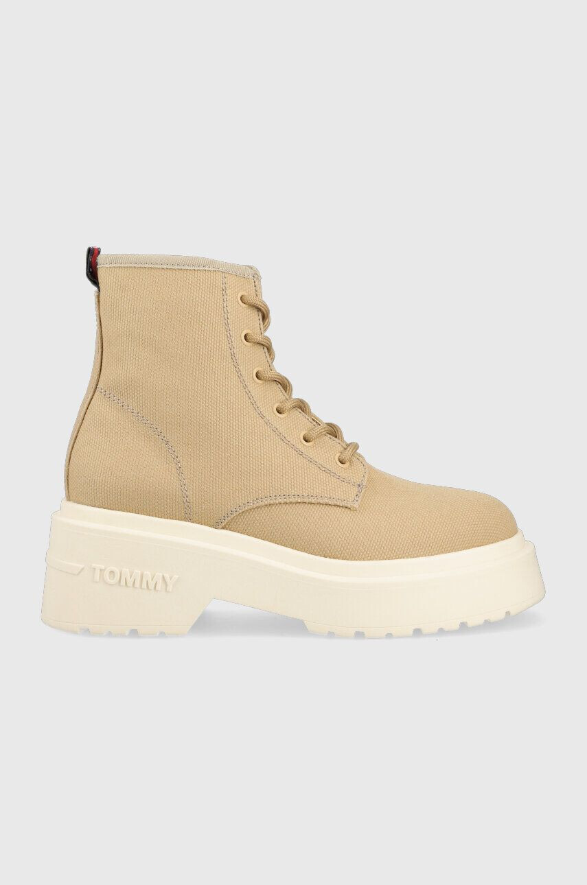 Tommy Jeans Боти LACE UP FESTIV BOOTS дамски в бежово EN0EN02133 - Pepit.bg