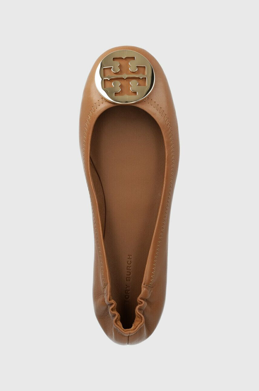 Tory Burch Кожени балеринки Minnie Travel Ballet в кафяво 50393 - Pepit.bg