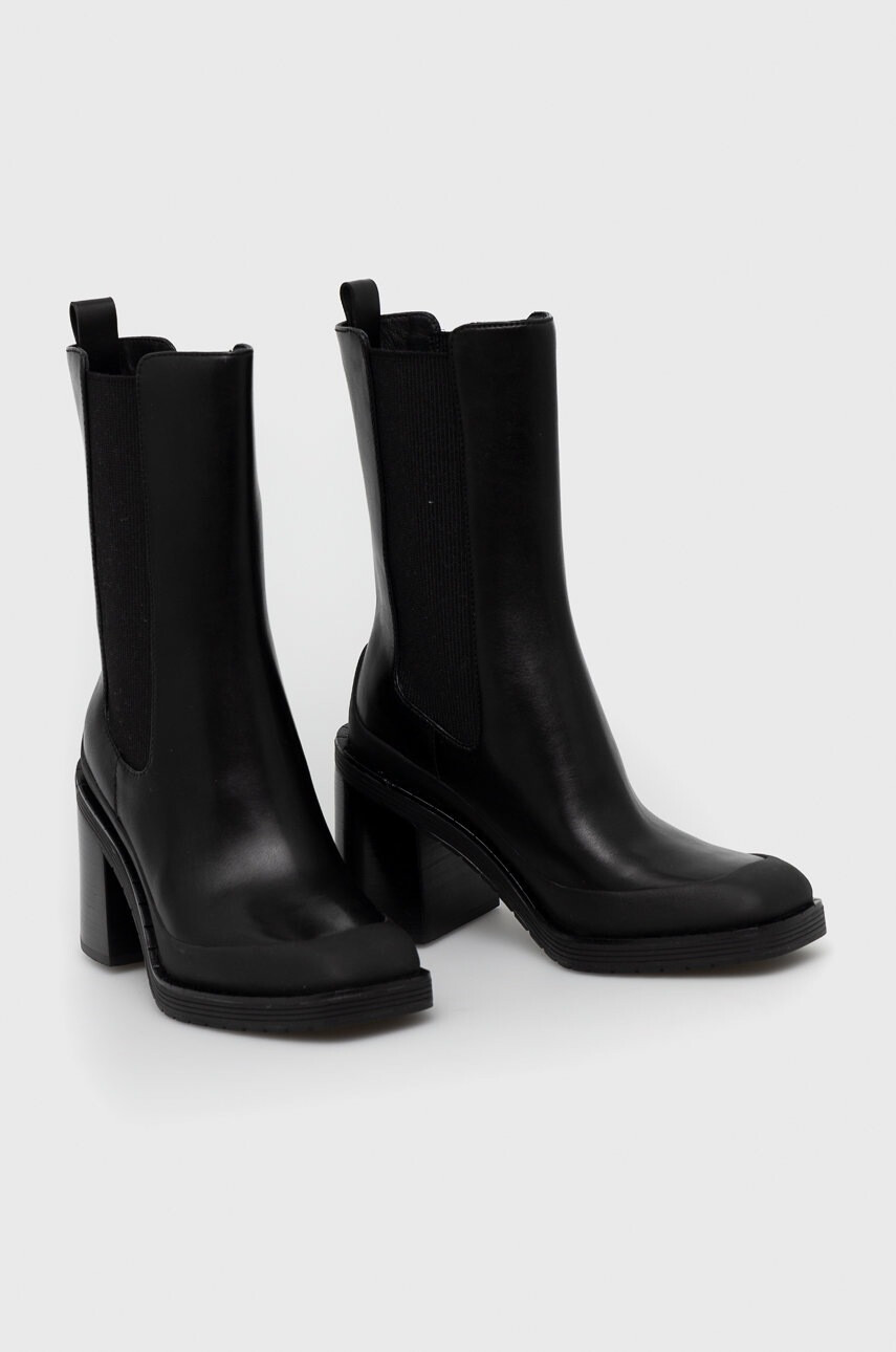 Tory Burch Кожени боти челси Expedition в черно с висок ток - Pepit.bg