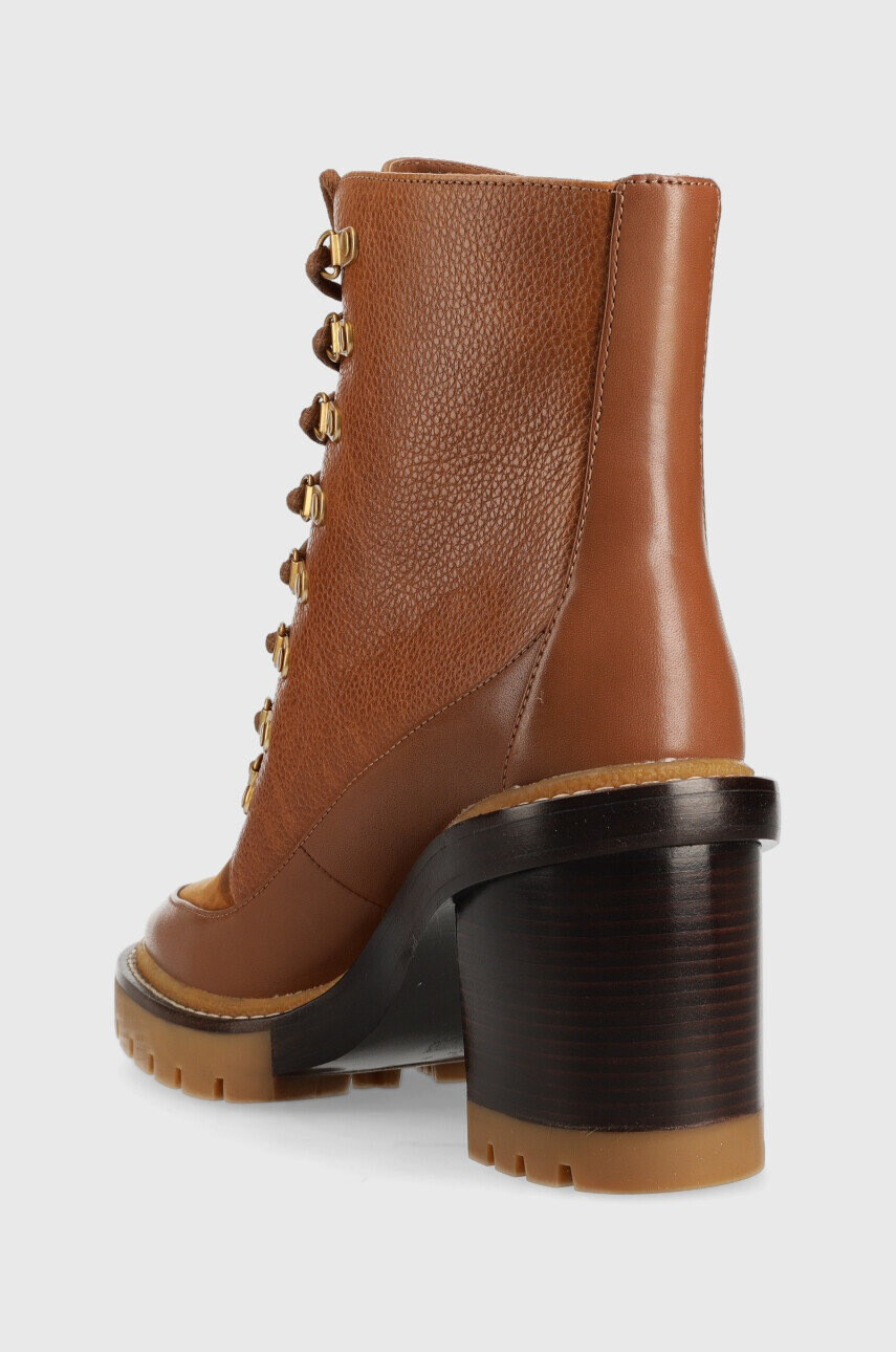 Tory Burch Кожени боти Miller в кафяво с висок ток - Pepit.bg