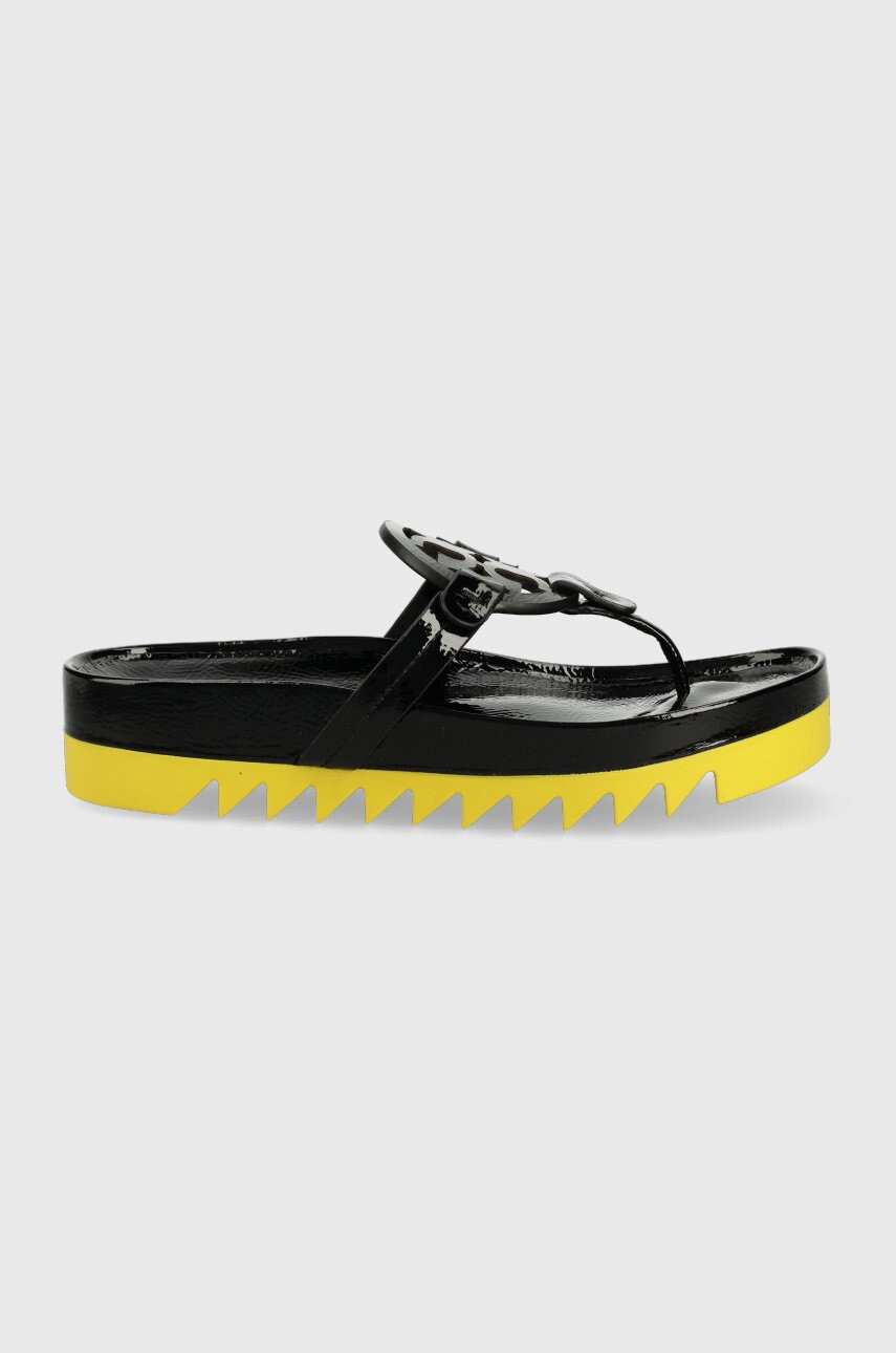 Tory Burch Кожени джапанки в черно с платформа - Pepit.bg
