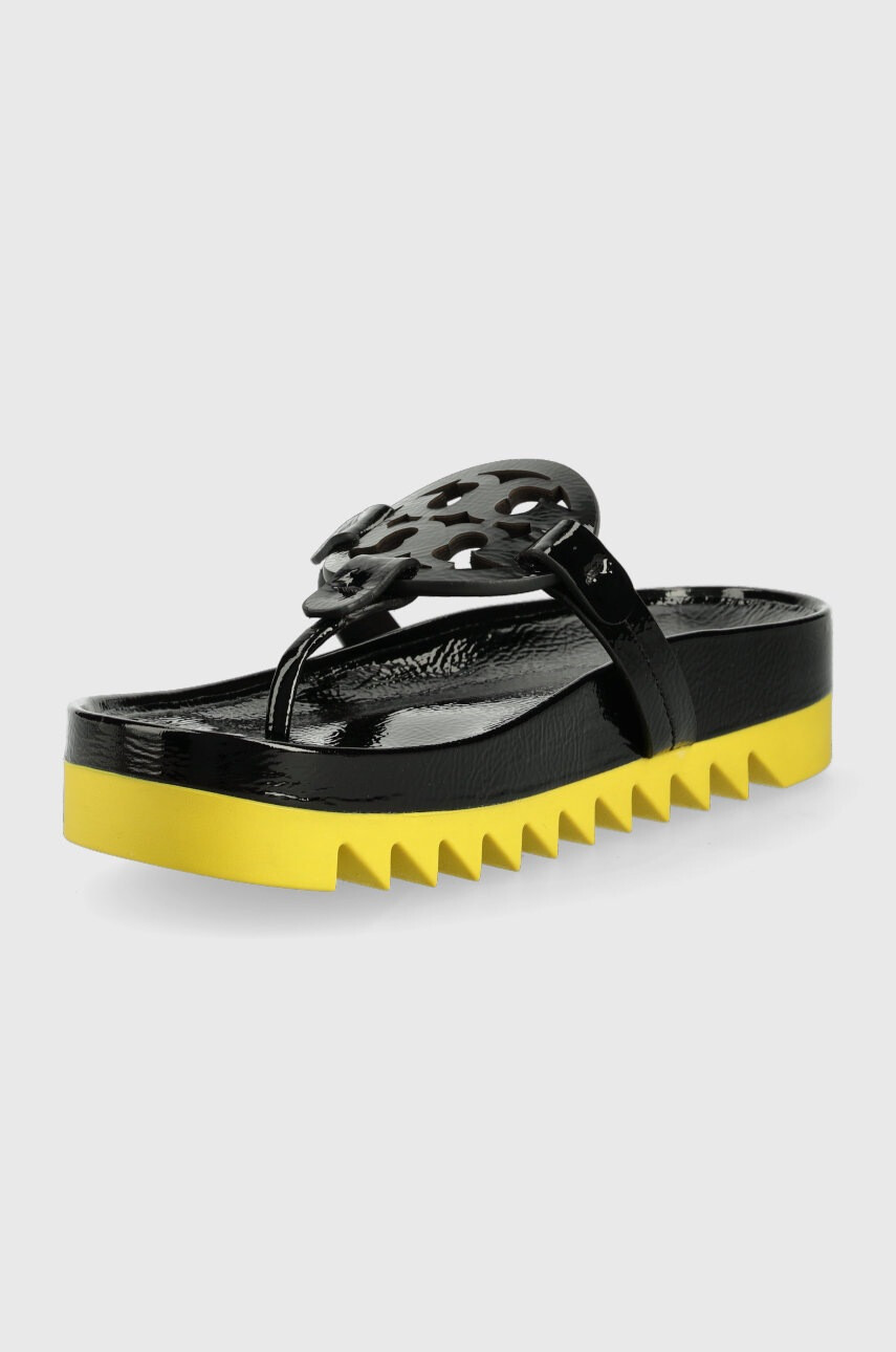 Tory Burch Кожени джапанки в черно с платформа - Pepit.bg