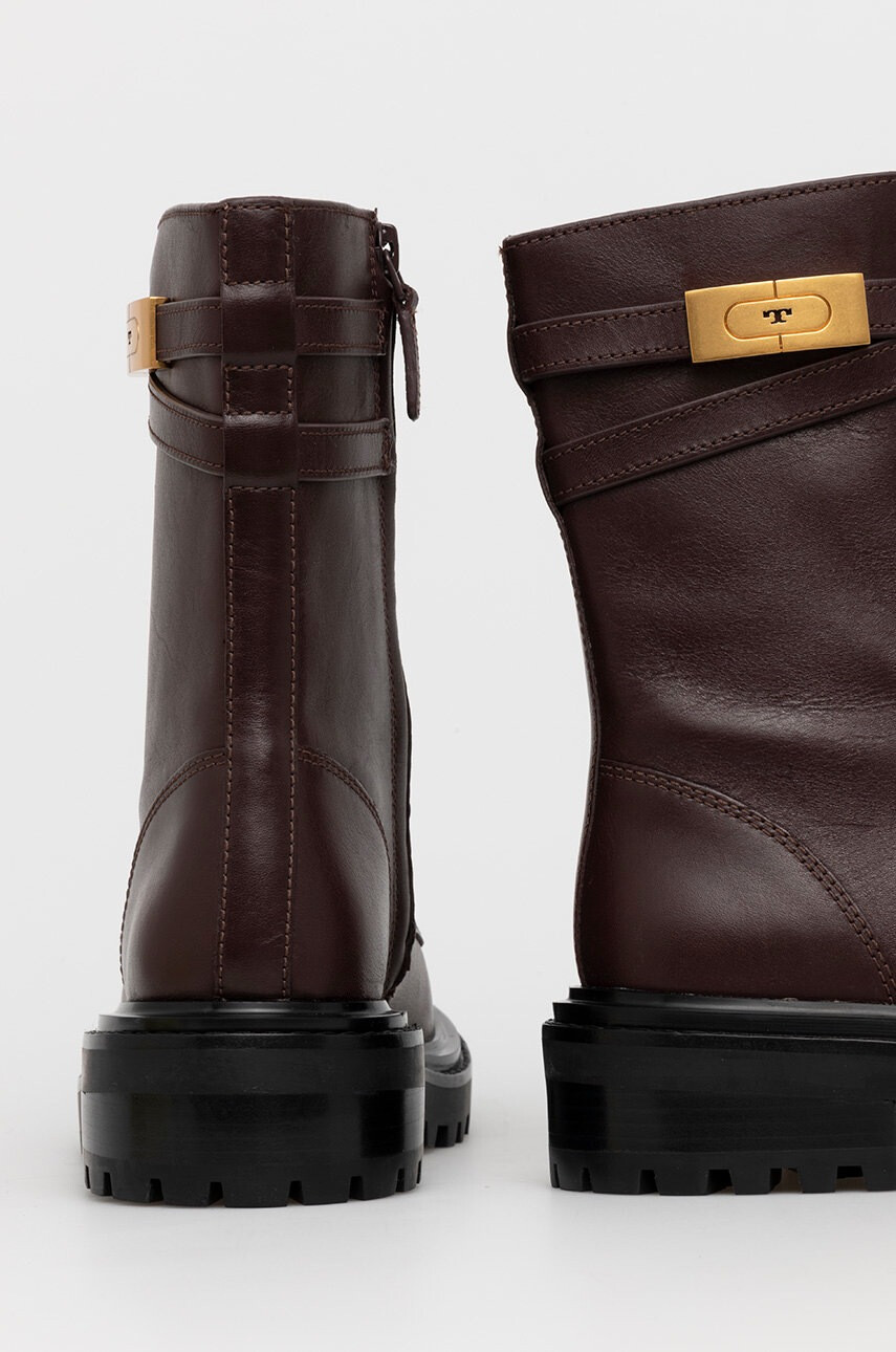 Tory Burch Кожени кубинки дамски в бордо с равна подметка - Pepit.bg