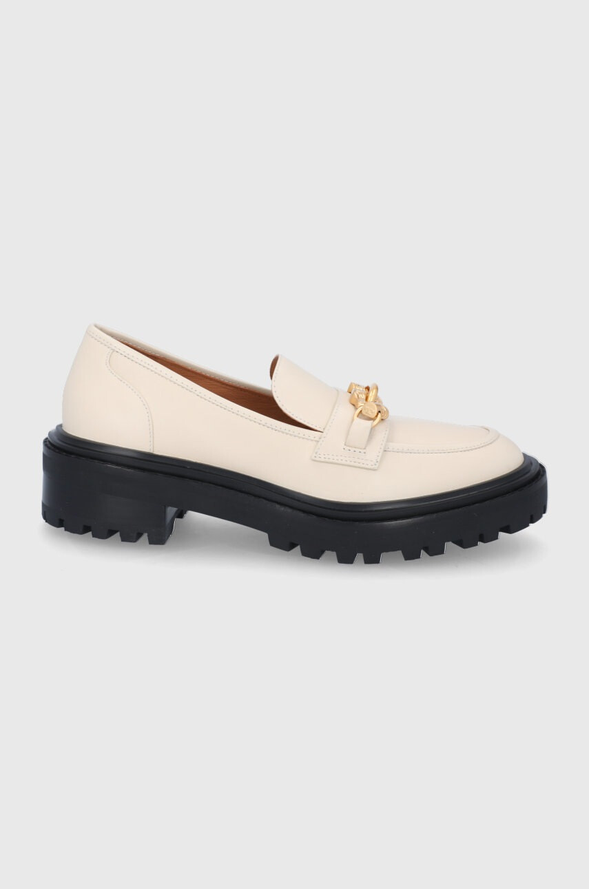 Tory Burch Кожени мокасини дамски в кремаво с платформа - Pepit.bg