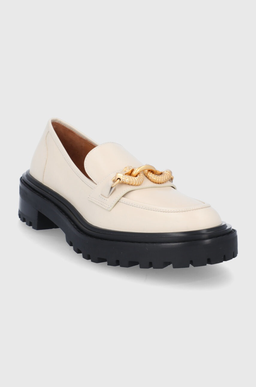 Tory Burch Кожени мокасини дамски в кремаво с платформа - Pepit.bg
