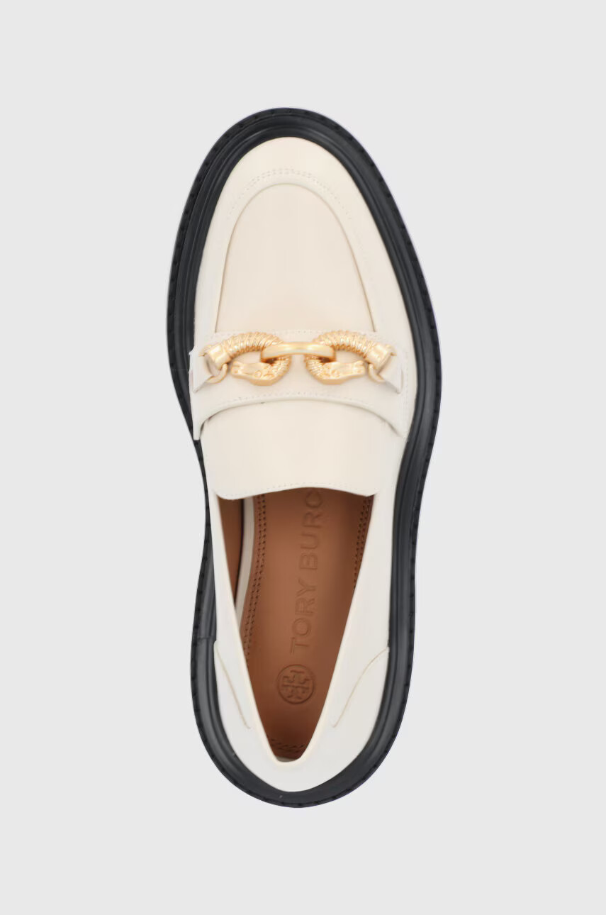 Tory Burch Кожени мокасини дамски в кремаво с платформа - Pepit.bg