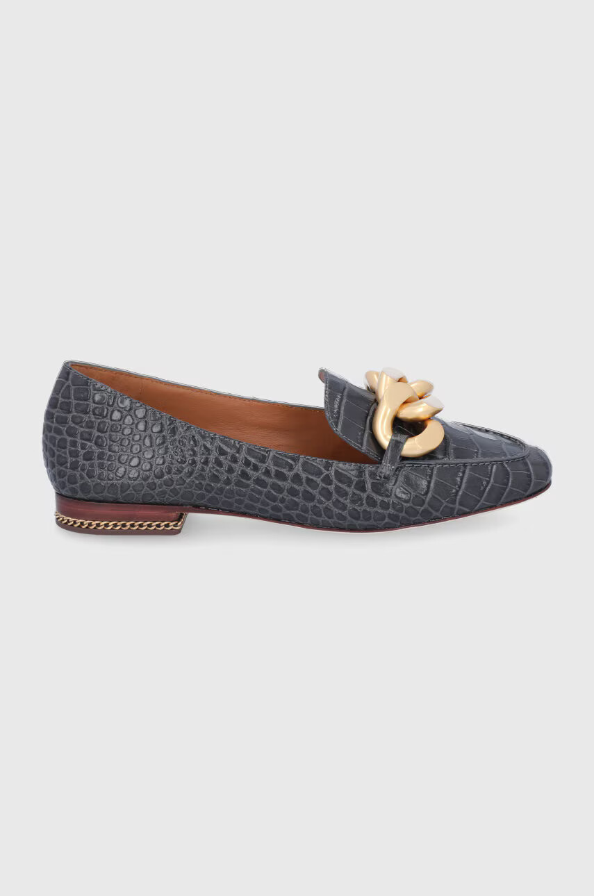 Tory Burch Кожени мокасини дамски в сиво с равна подметка - Pepit.bg