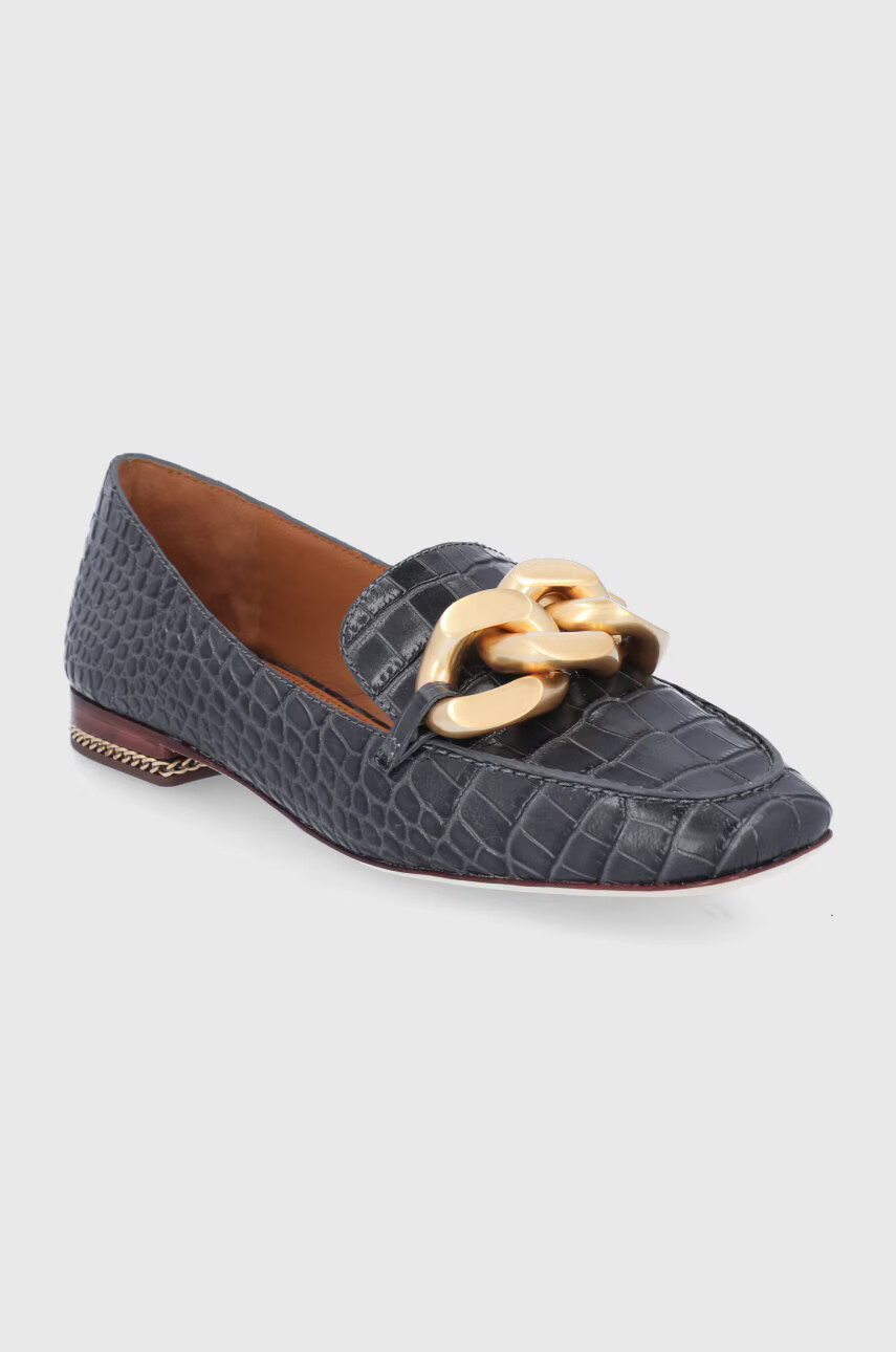 Tory Burch Кожени мокасини дамски в сиво с равна подметка - Pepit.bg