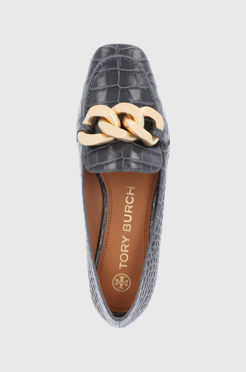 Tory Burch Кожени мокасини дамски в сиво с равна подметка - Pepit.bg