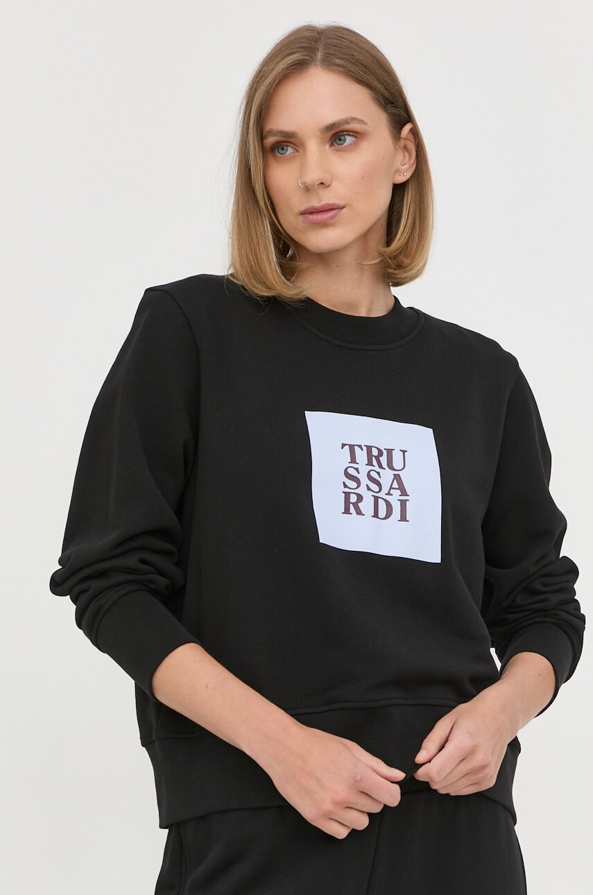 Trussardi Памучен суичър в черно с принт - Pepit.bg