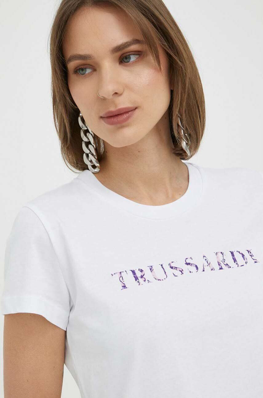 Trussardi Памучна тениска в жълто с принт - Pepit.bg