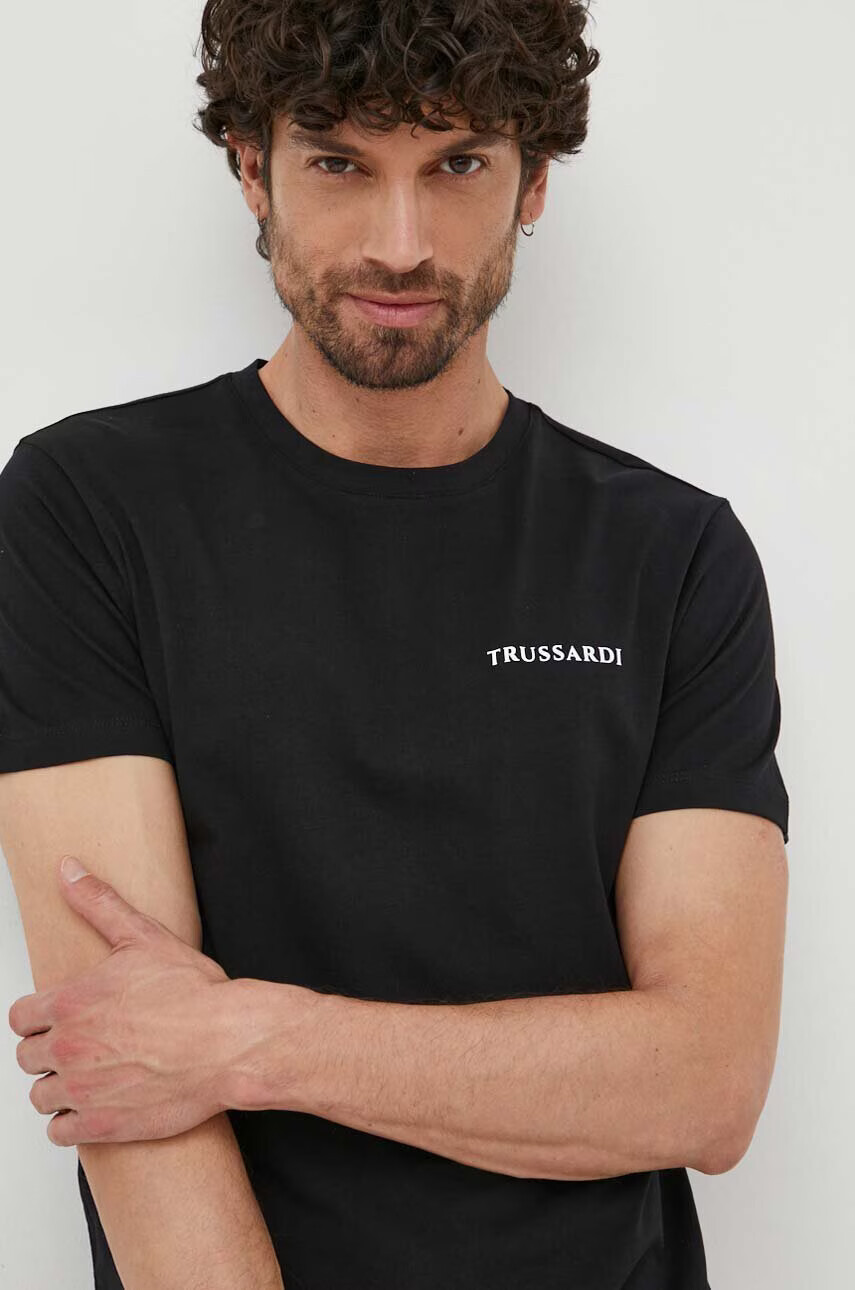 Trussardi Памучна тениска в черно с принт - Pepit.bg