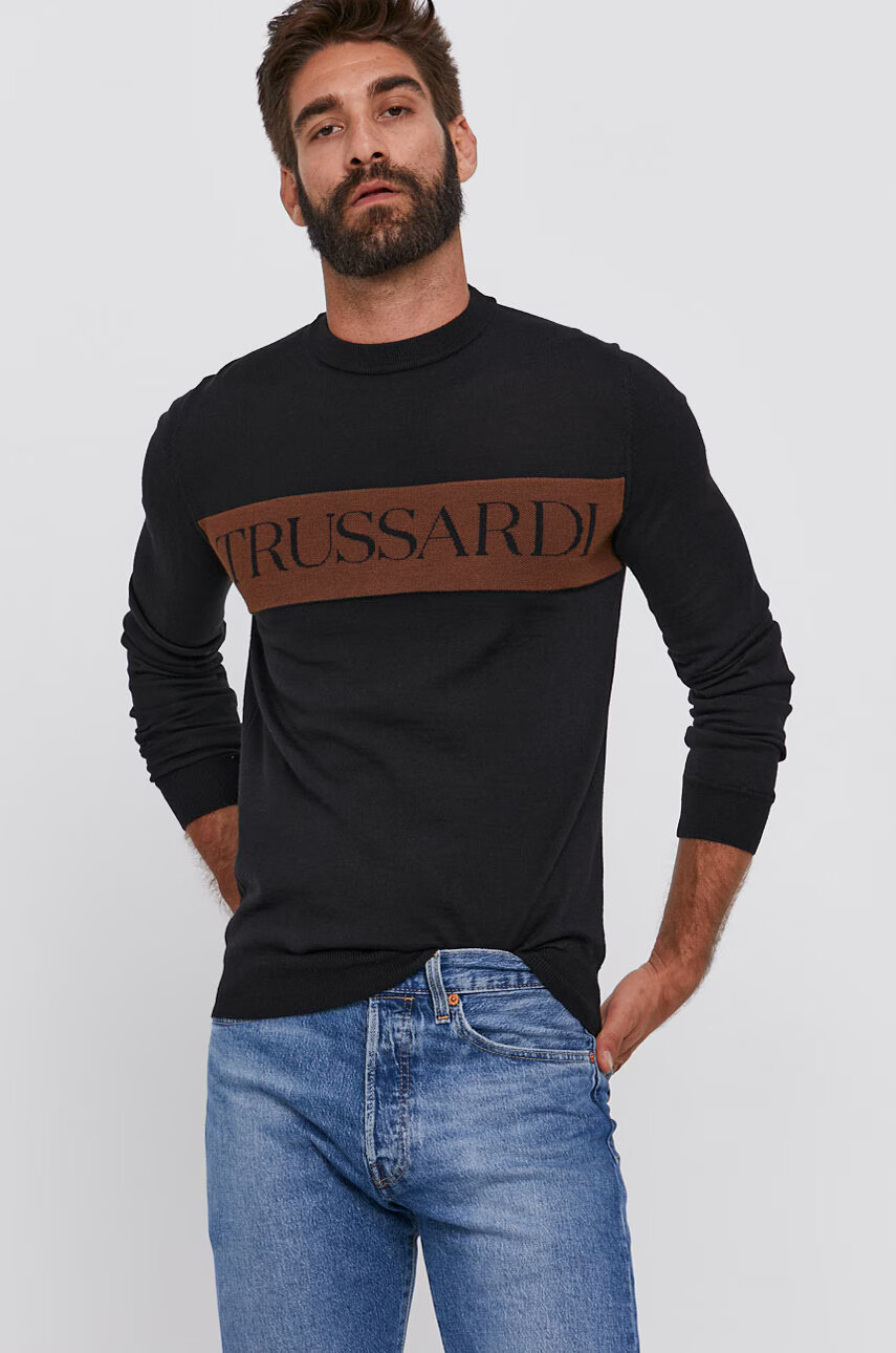 Trussardi Пуловер мъжки в черно от лека материя - Pepit.bg