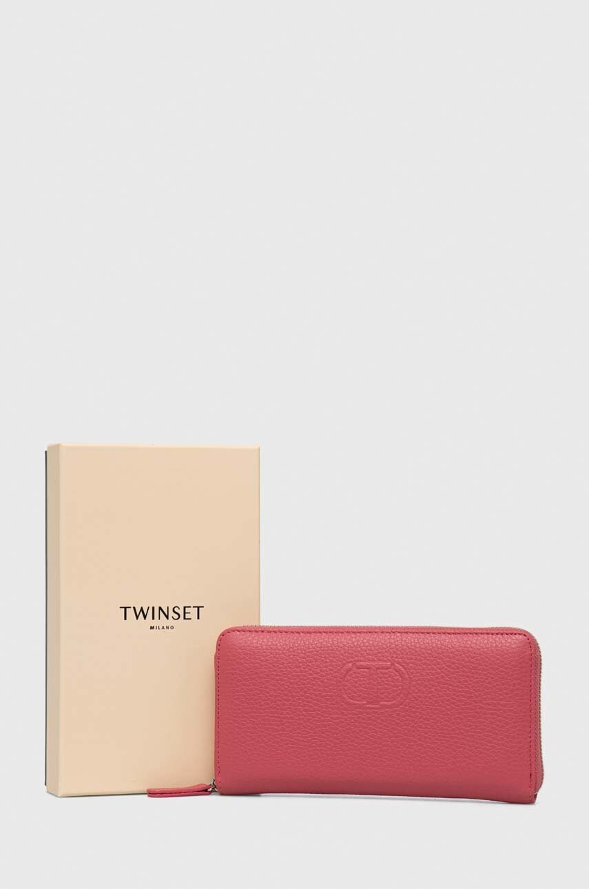 Twinset Кожен портфейл дамски в розово - Pepit.bg