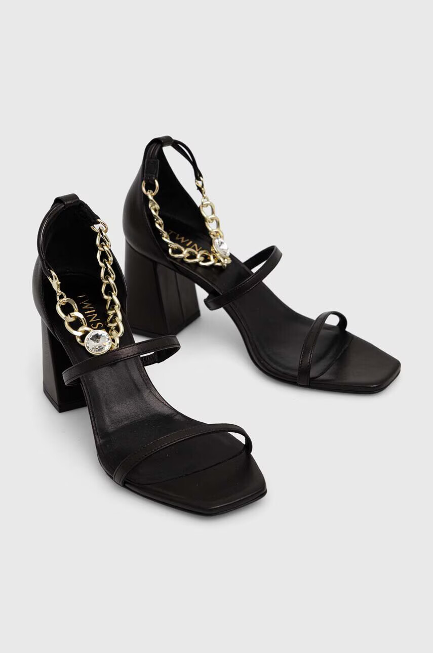 Twinset Кожени сандали в черно с висок ток 231TCT160 - Pepit.bg