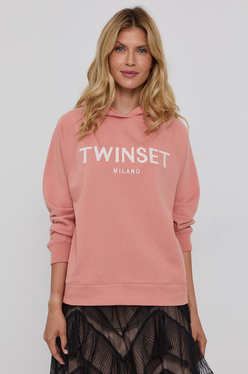 Twinset Памучен суичър в бежово с изчистен дизайн - Pepit.bg
