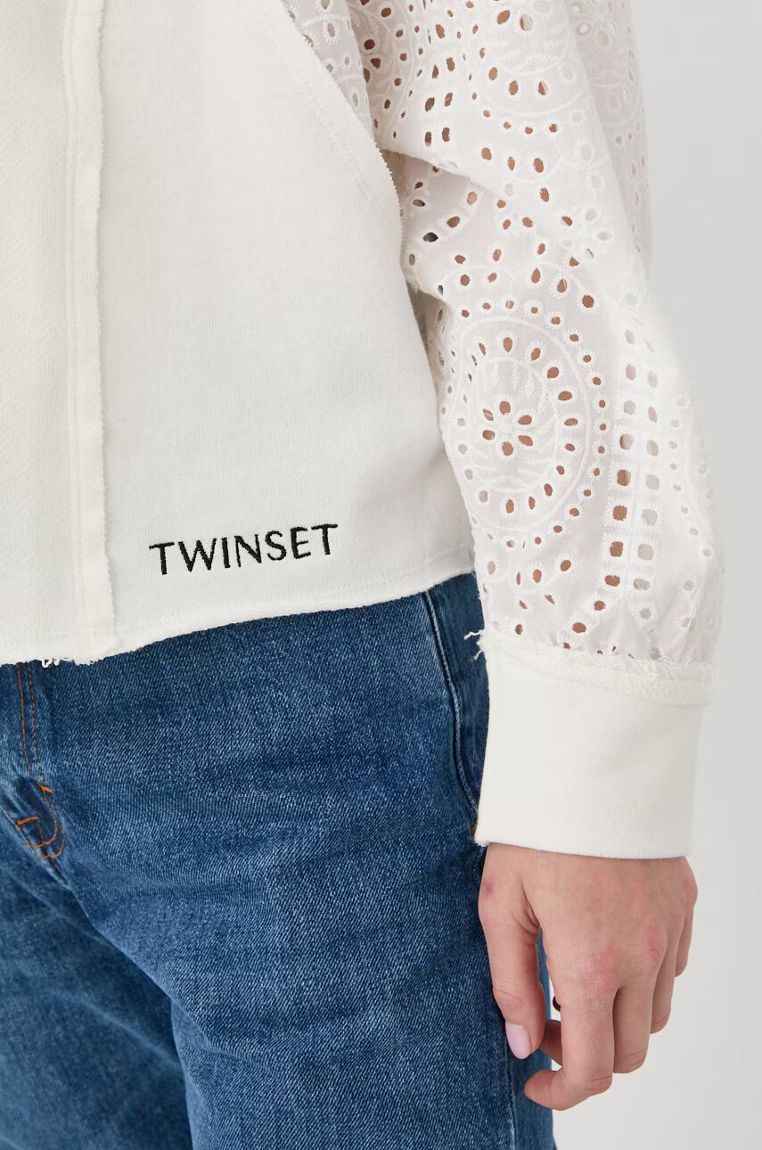 Twinset Памучен суичър в бежово с изчистен дизайн - Pepit.bg