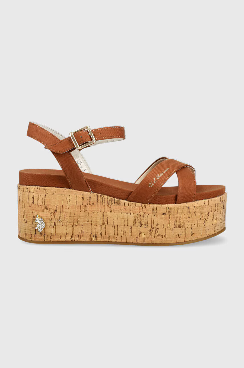 U.S. Polo Assn. Сандали LOREN в кафяво със скосена платформа LOREN002D - Pepit.bg
