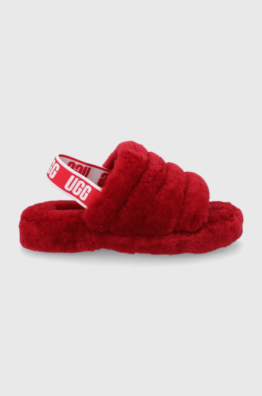 Ugg Детски вълнени пантофи Fluff Yeah в червено - Pepit.bg