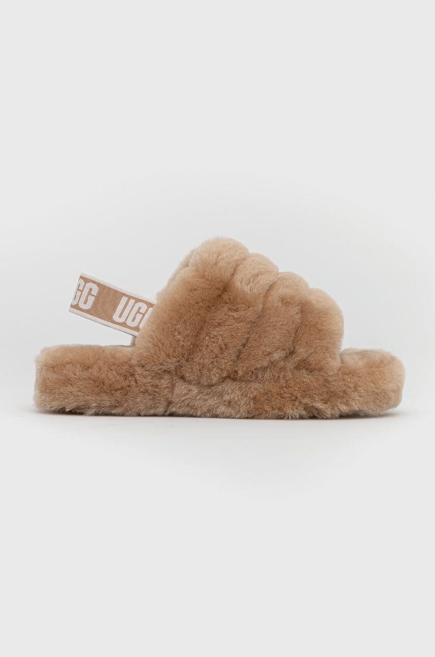 Ugg Детски вълнени пантофи Fluff Yeah Slide в кафяво - Pepit.bg