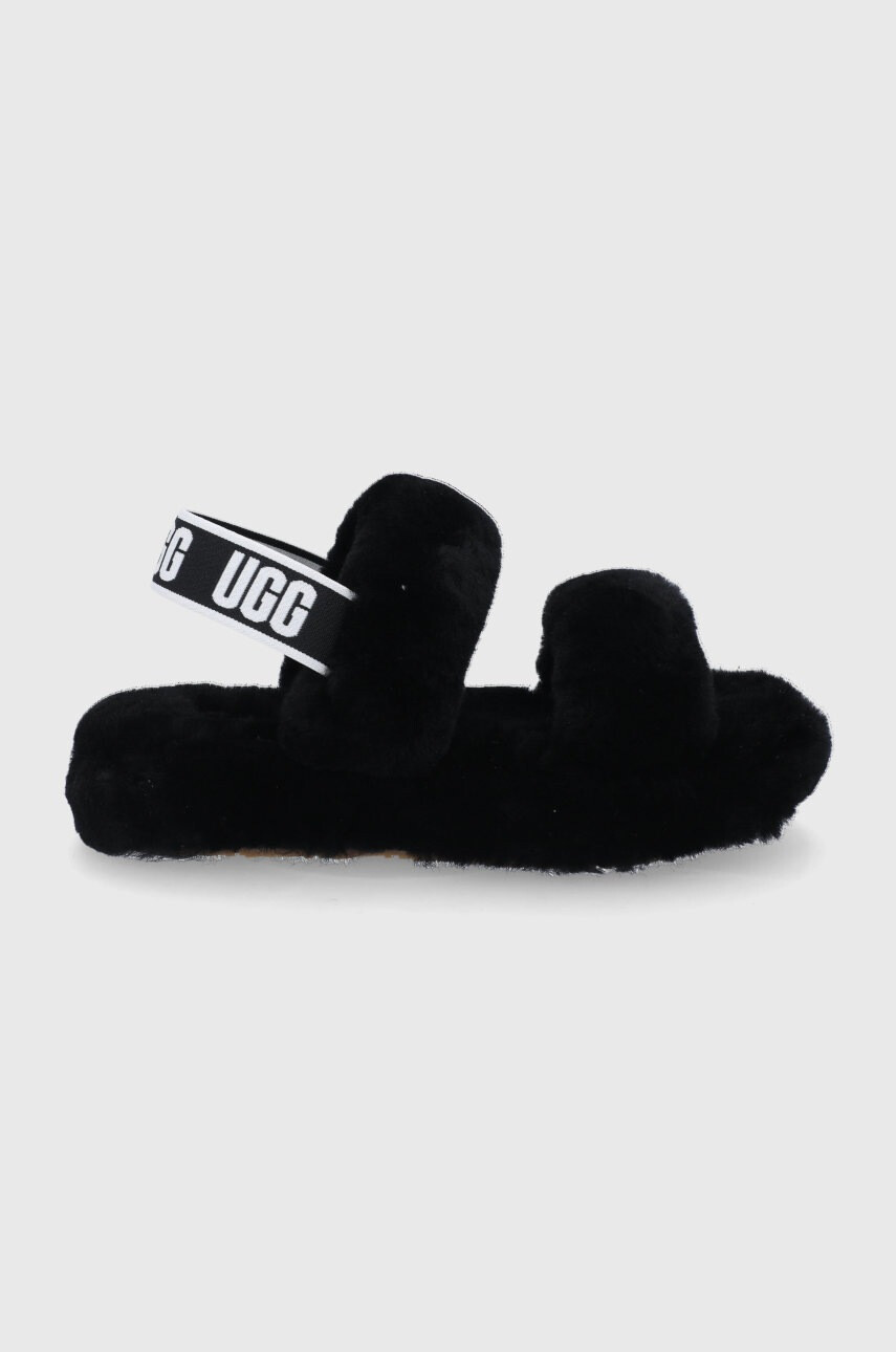 Ugg Детски вълнени пантофи Oh Yeah в черно - Pepit.bg