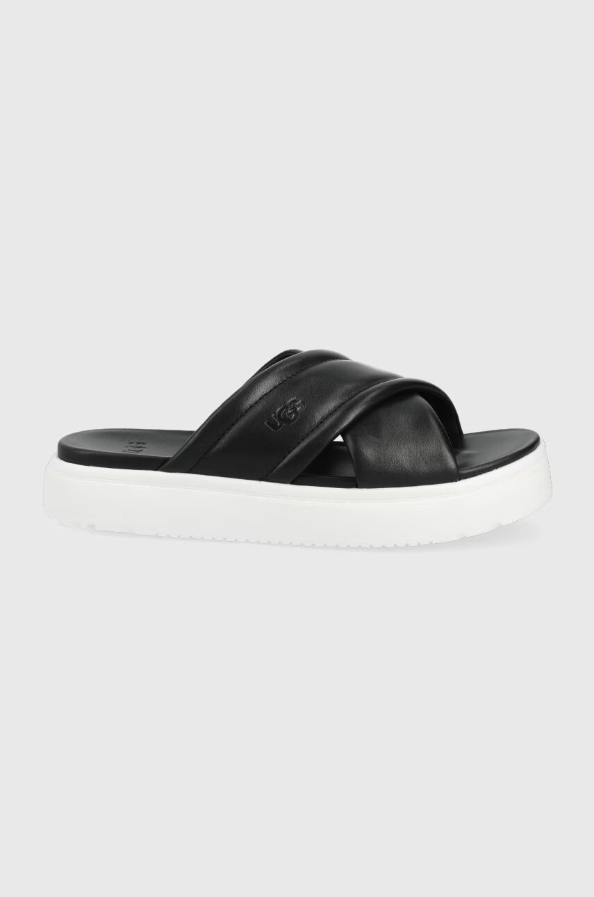 Ugg Кожени чехли Zayne Crossband дамски в черно с платформа - Pepit.bg
