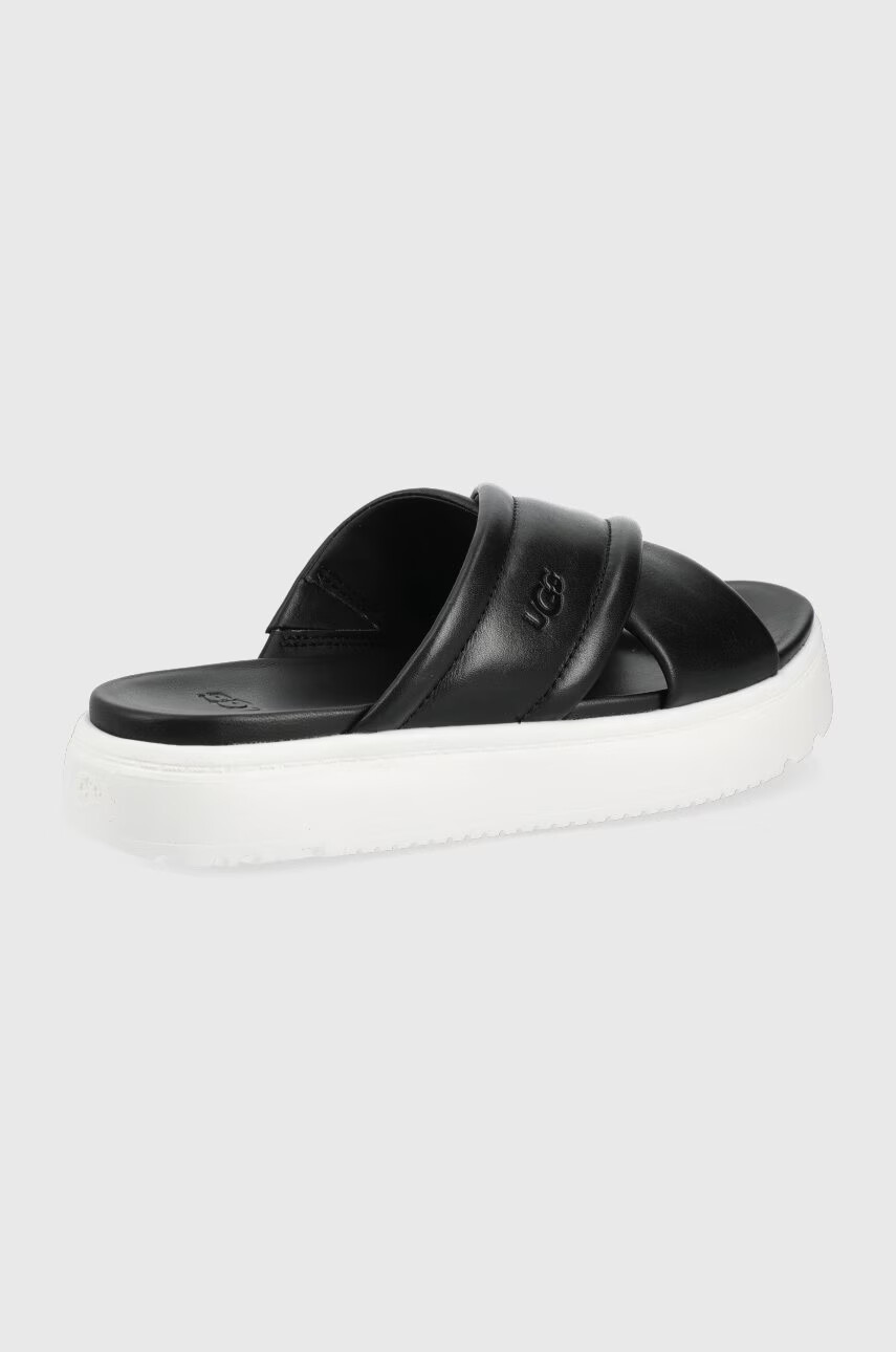 Ugg Кожени чехли Zayne Crossband дамски в черно с платформа - Pepit.bg
