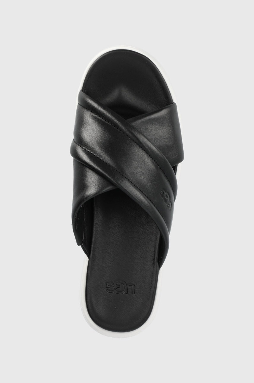 Ugg Кожени чехли Zayne Crossband дамски в черно с платформа - Pepit.bg