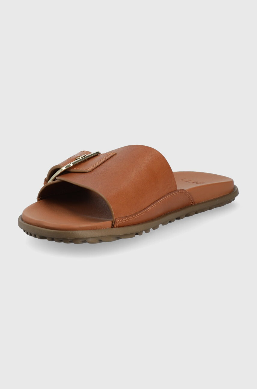 Ugg Кожени чехли Solivan Slide дамски в кафяво - Pepit.bg