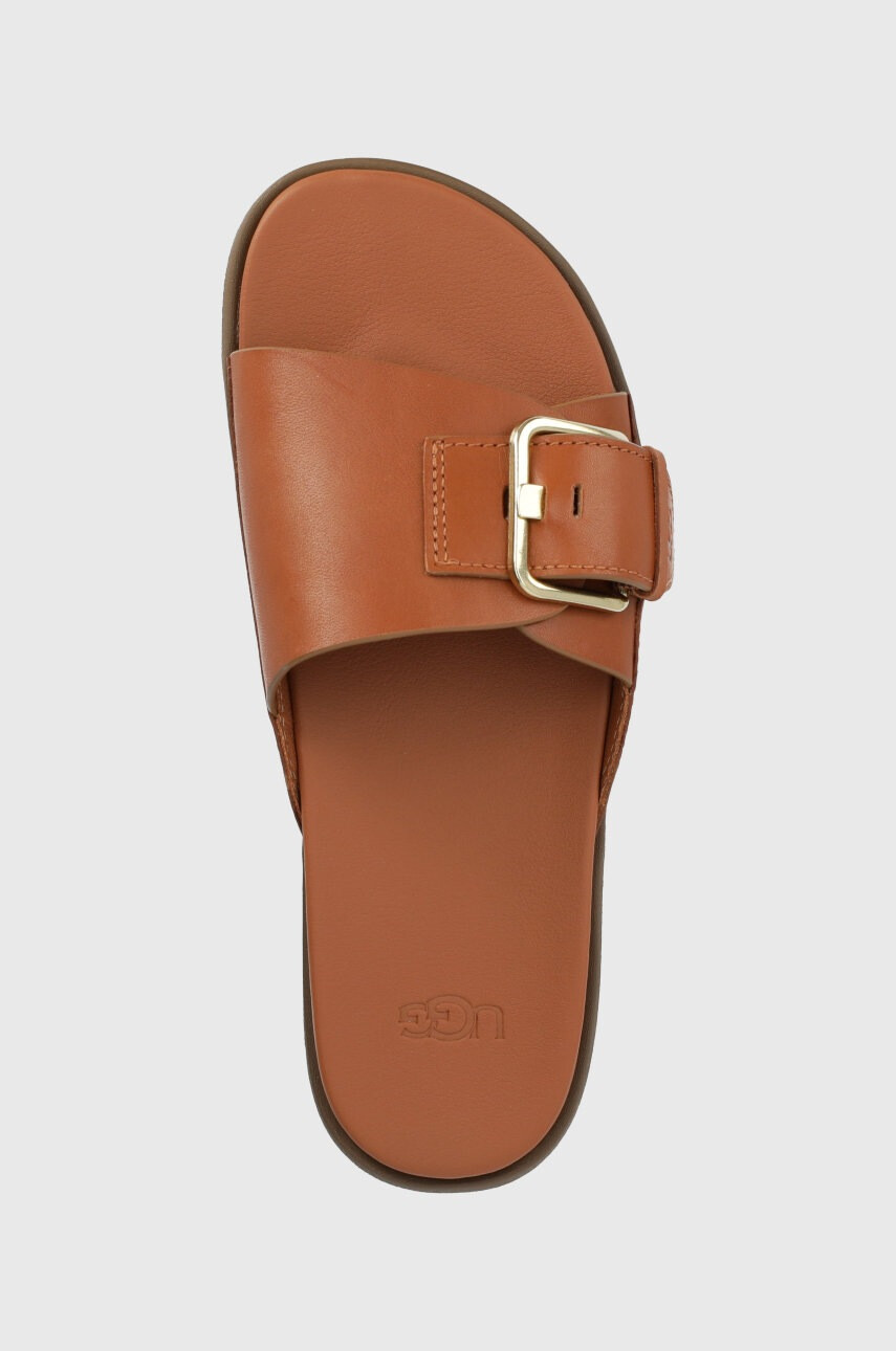 Ugg Кожени чехли Solivan Slide дамски в кафяво - Pepit.bg