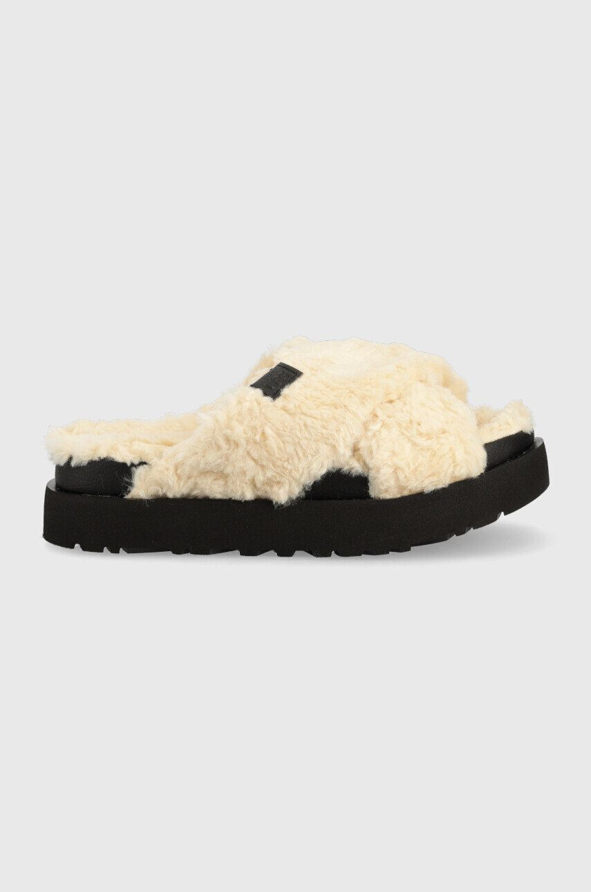 Ugg Пантофи W Fuzz Sugar Cross Slide в бежово - Pepit.bg