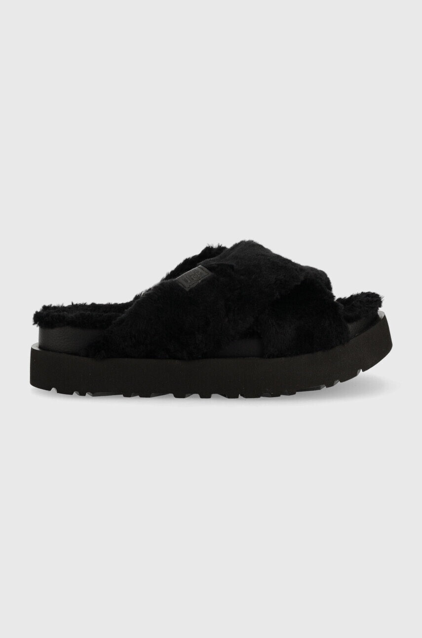 Ugg Пантофи W Fuzz Sugar Cross Slide в черно - Pepit.bg