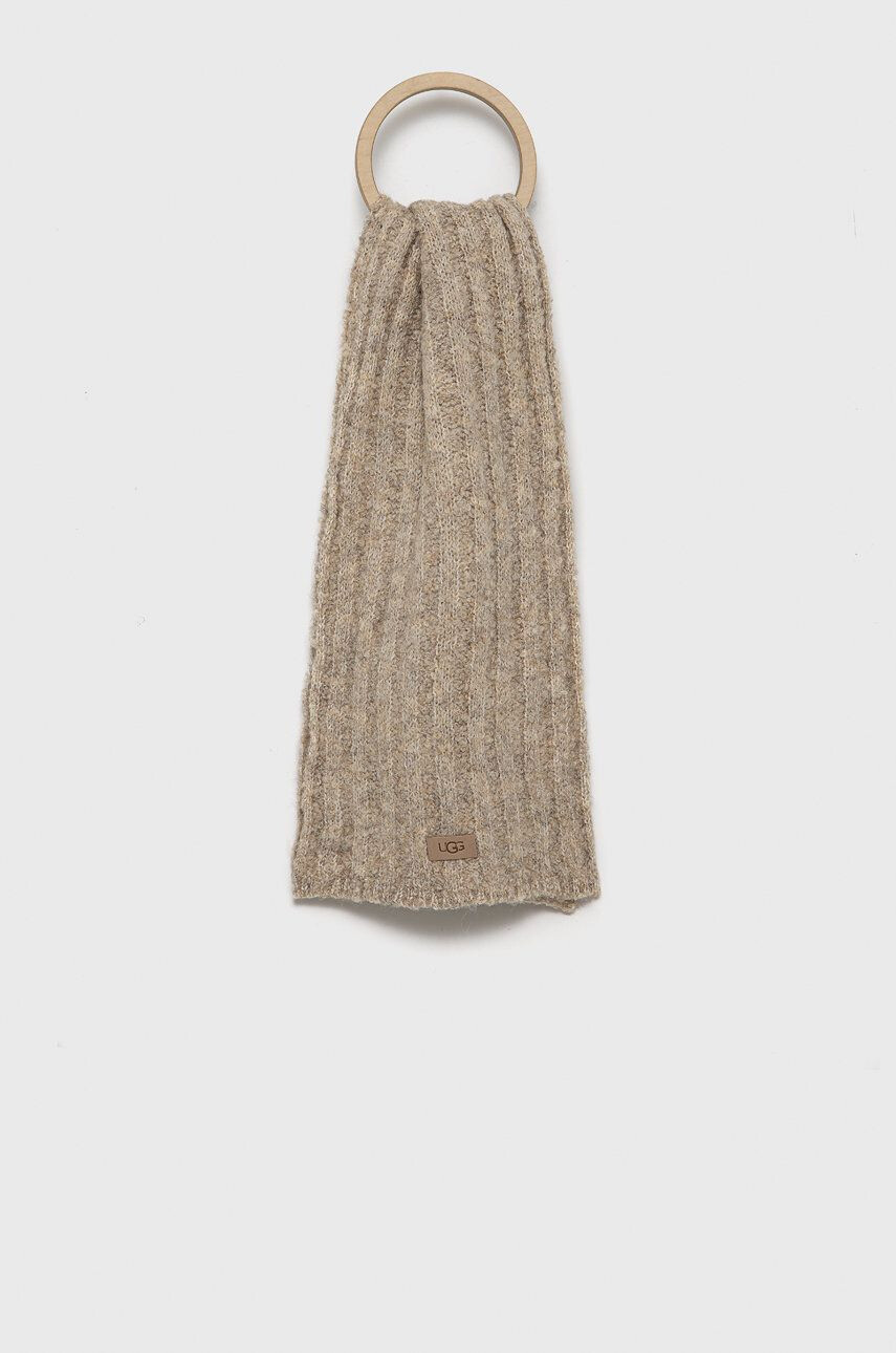 Ugg Шал с вълна Boucle Ribbed Scarf в бежово с изчистен дизайн - Pepit.bg