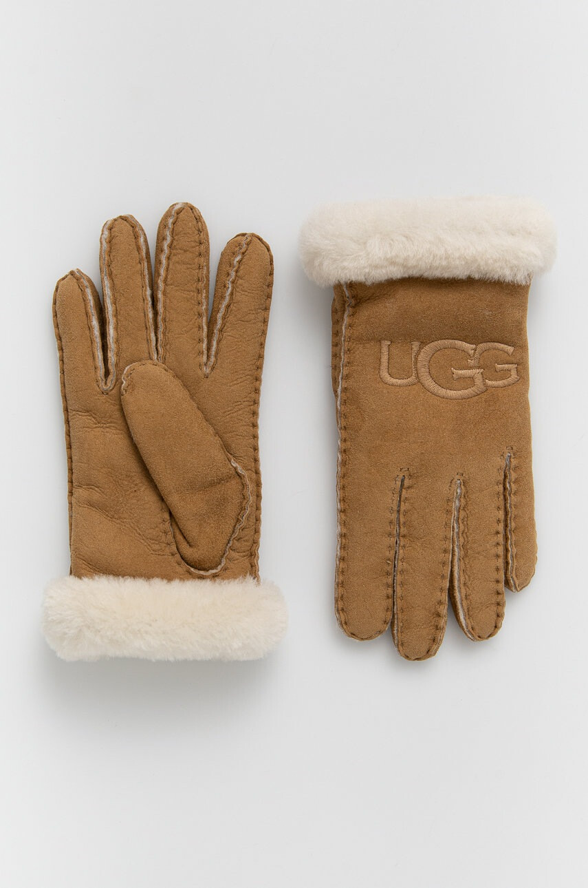 Ugg Велурени ръкавици дамски в кафяво - Pepit.bg
