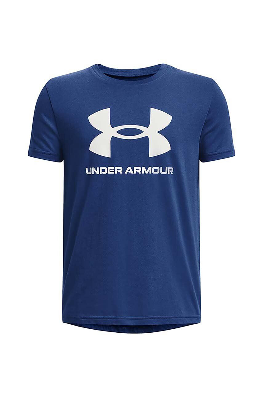 Under Armour Детска памучна тениска в черно с принт - Pepit.bg