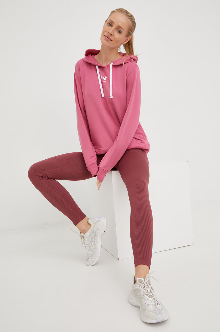 Under Armour Суичър в розово с качулка с принт - Pepit.bg