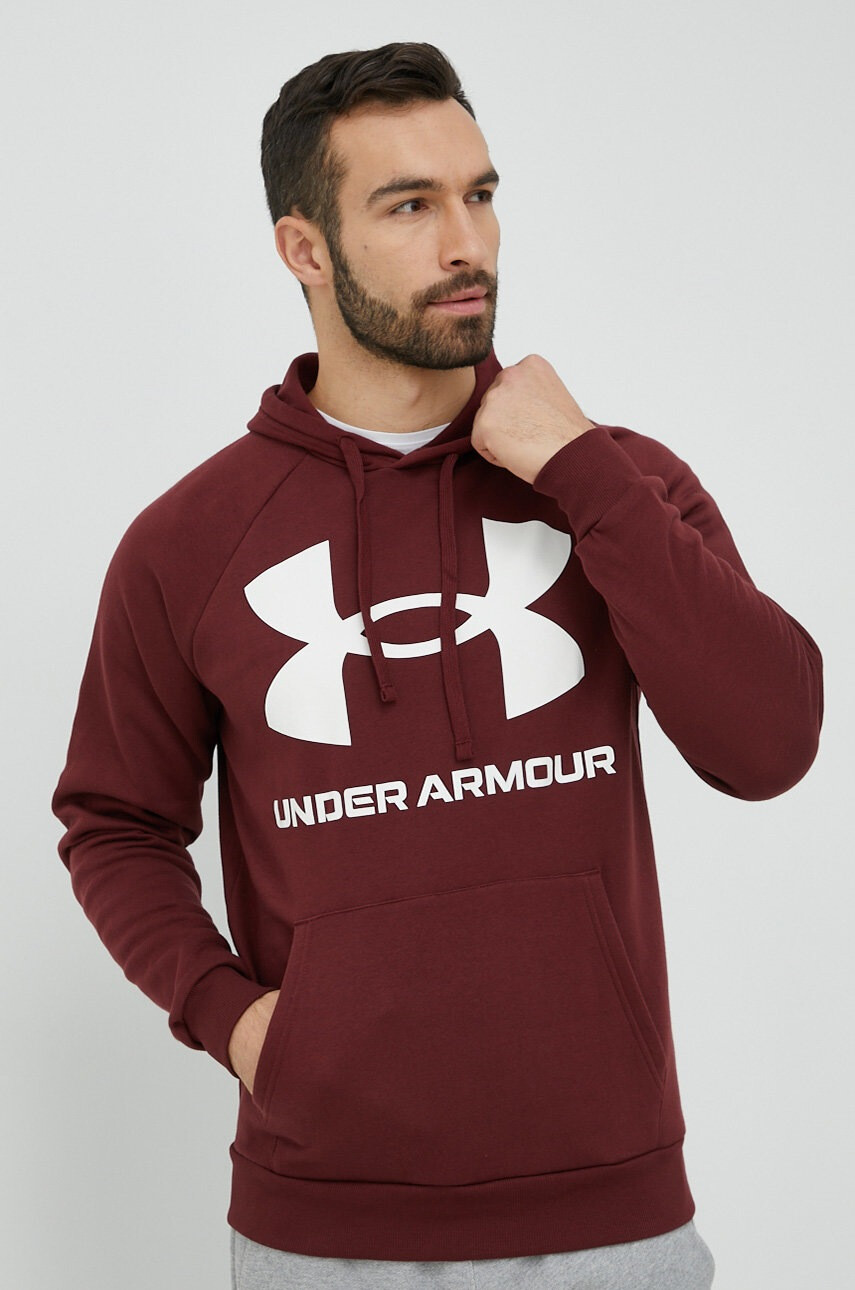 Under Armour Суичър в бордо с качулка с принт - Pepit.bg