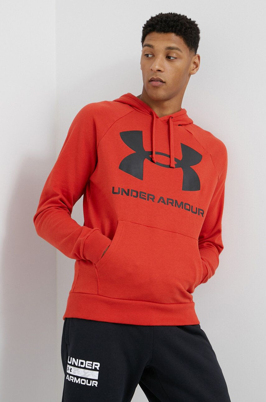 Under Armour Суичър в оранжево с качулка с принт - Pepit.bg