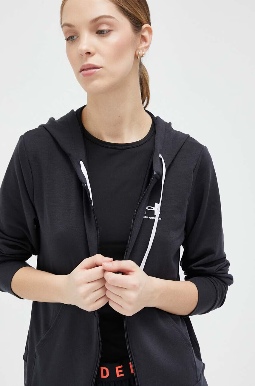 Under Armour Суичър в черно с качулка с принт - Pepit.bg