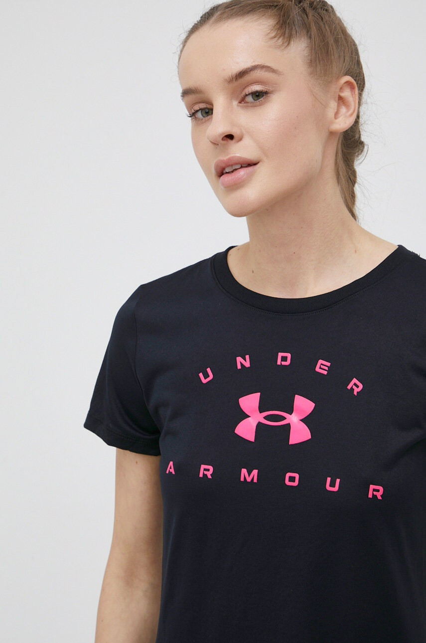 Under Armour Тениска за трениране Solid Logo Arch 1369864 в черно - Pepit.bg