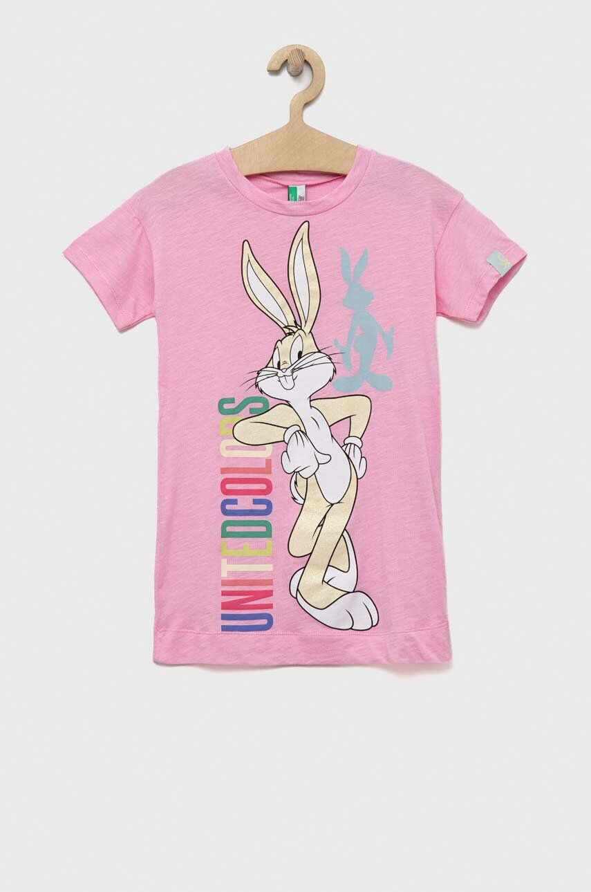 United Colors of Benetton Детска памучна нощница X Looney Tunes в розово с принт - Pepit.bg