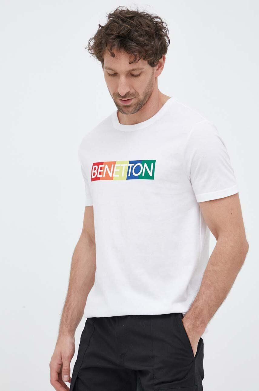 United Colors of Benetton Памучна тениска в бяло с принт - Pepit.bg